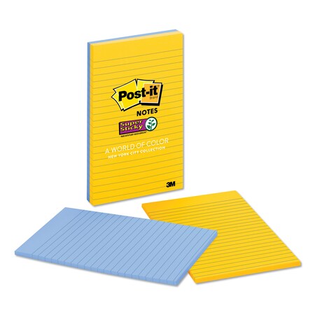 Post-It Pads in New York Colors, 5 x 8, 45-Sheet, PK2 58452SSNY2